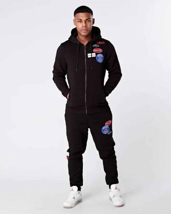 Black Zip Up Badge Hoodie Tracksuit