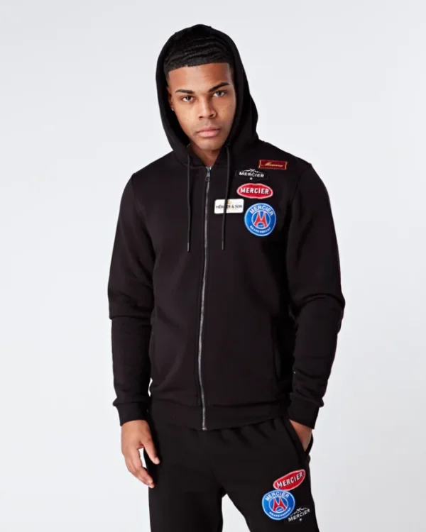 Black Zip Up Badge Hoodie Tracksuit