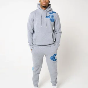 Grey Marl Cobalt Badge Hoodie Tracksuit