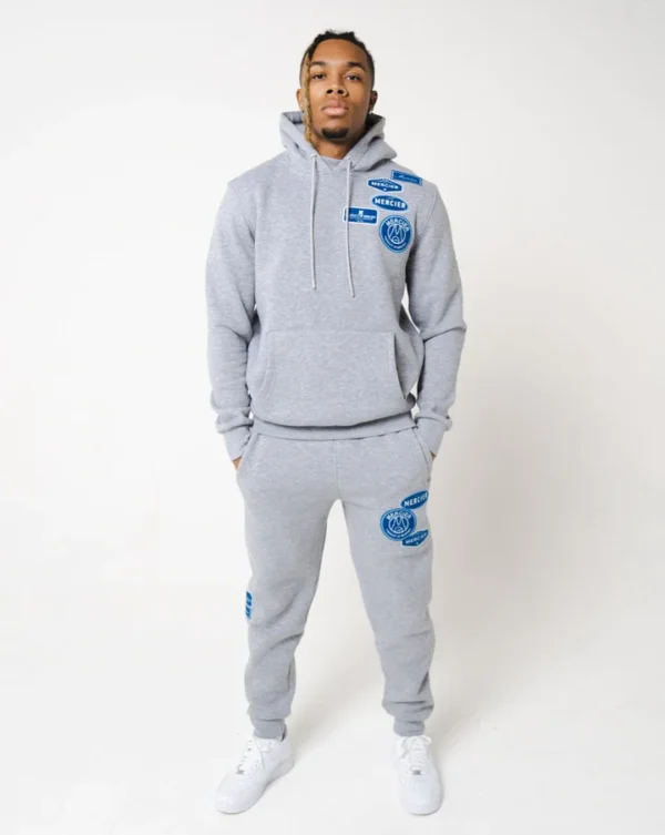 Grey Marl Cobalt Badge Hoodie Tracksuit