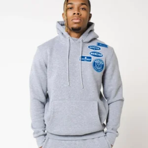 Grey Marl Cobalt Badge Hoodie Tracksuit