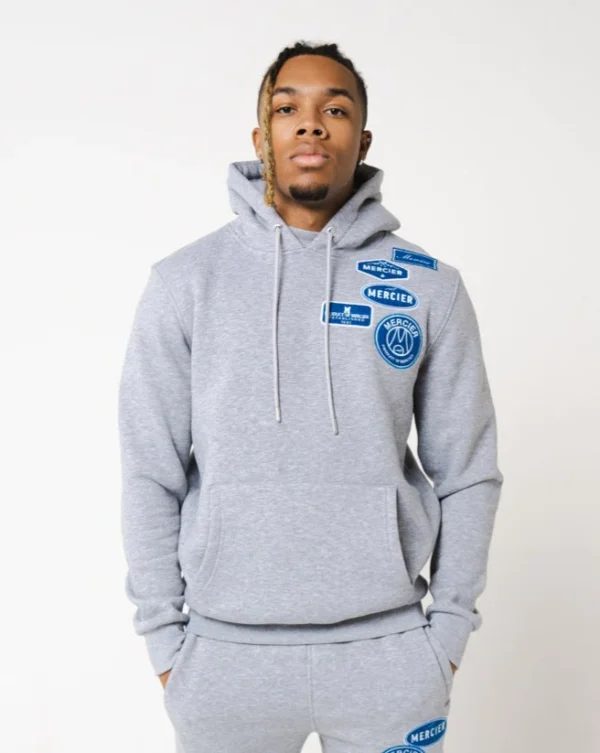 Grey Marl Cobalt Badge Hoodie Tracksuit