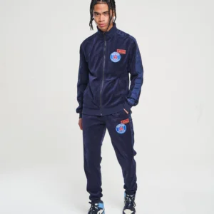 Navy Velour Lux Badge Track Top