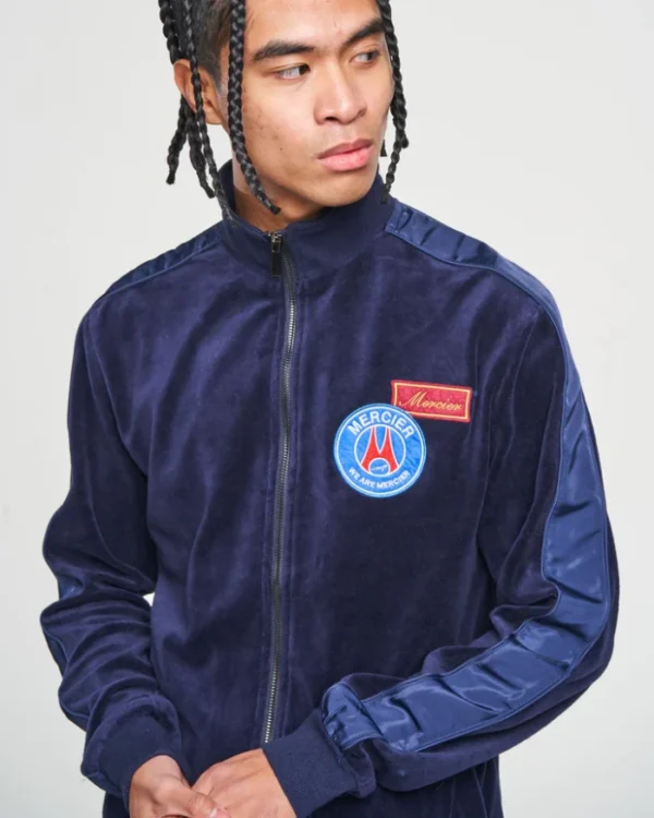 Navy Velour Lux Badge Track Top